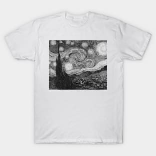 Black & White The Starry Night T-Shirt